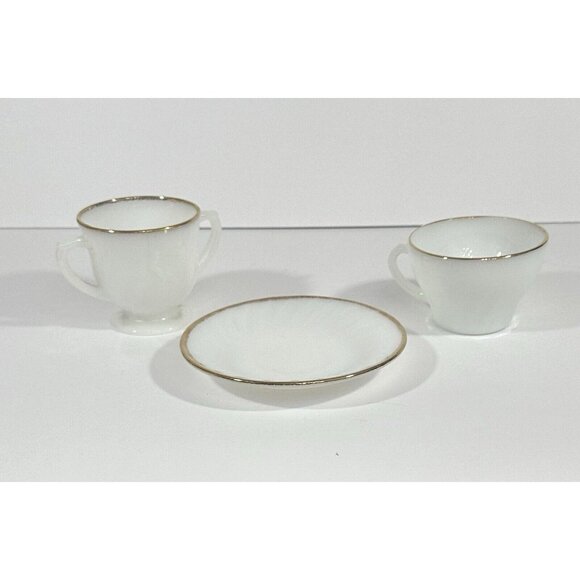 Anchor Hocking Fire King Oven Ware Fluted Swirl Milk Glass Gold Trim Set Vintage - Picture 4 of 16